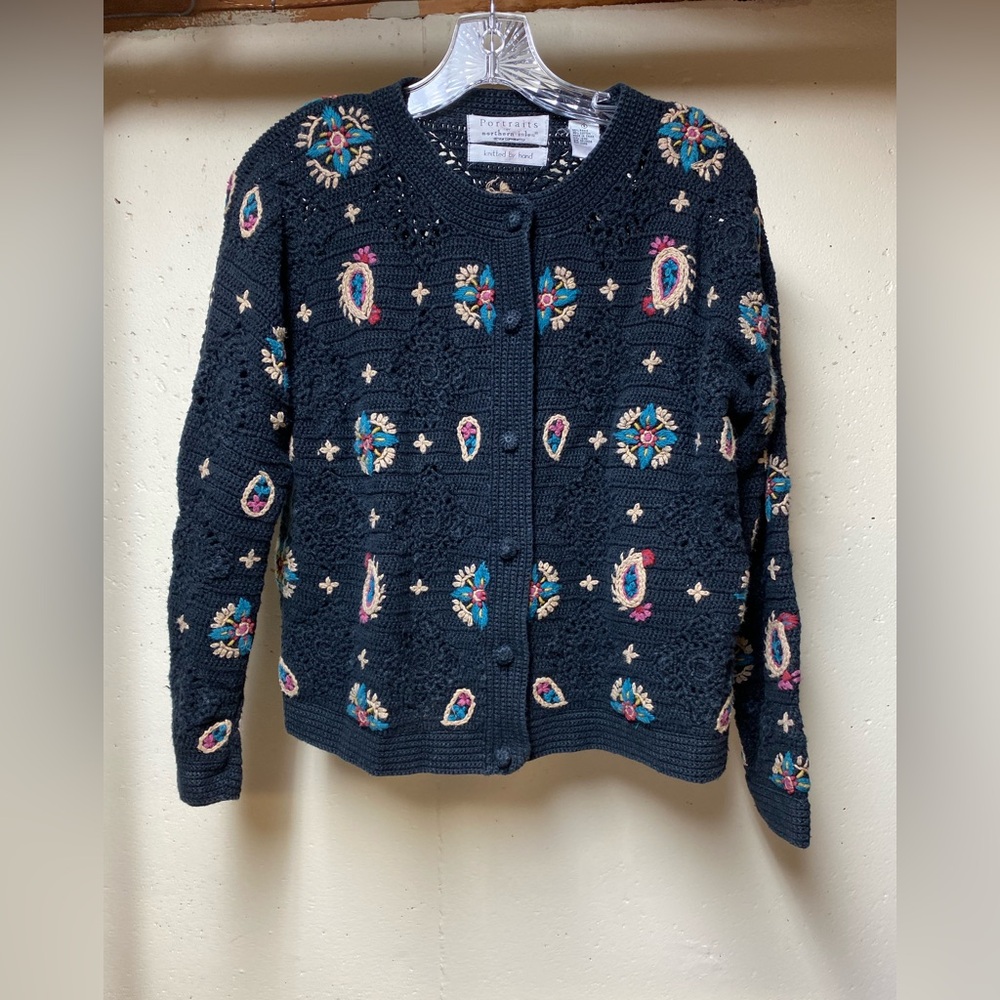 Hand knit floral cardigan from Portraits by Northern Isles Sz 8